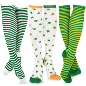 TeeHee St. Patricks Day Women's Cotton Knee High Stripes and Shamrock 3-Pack (H2021)