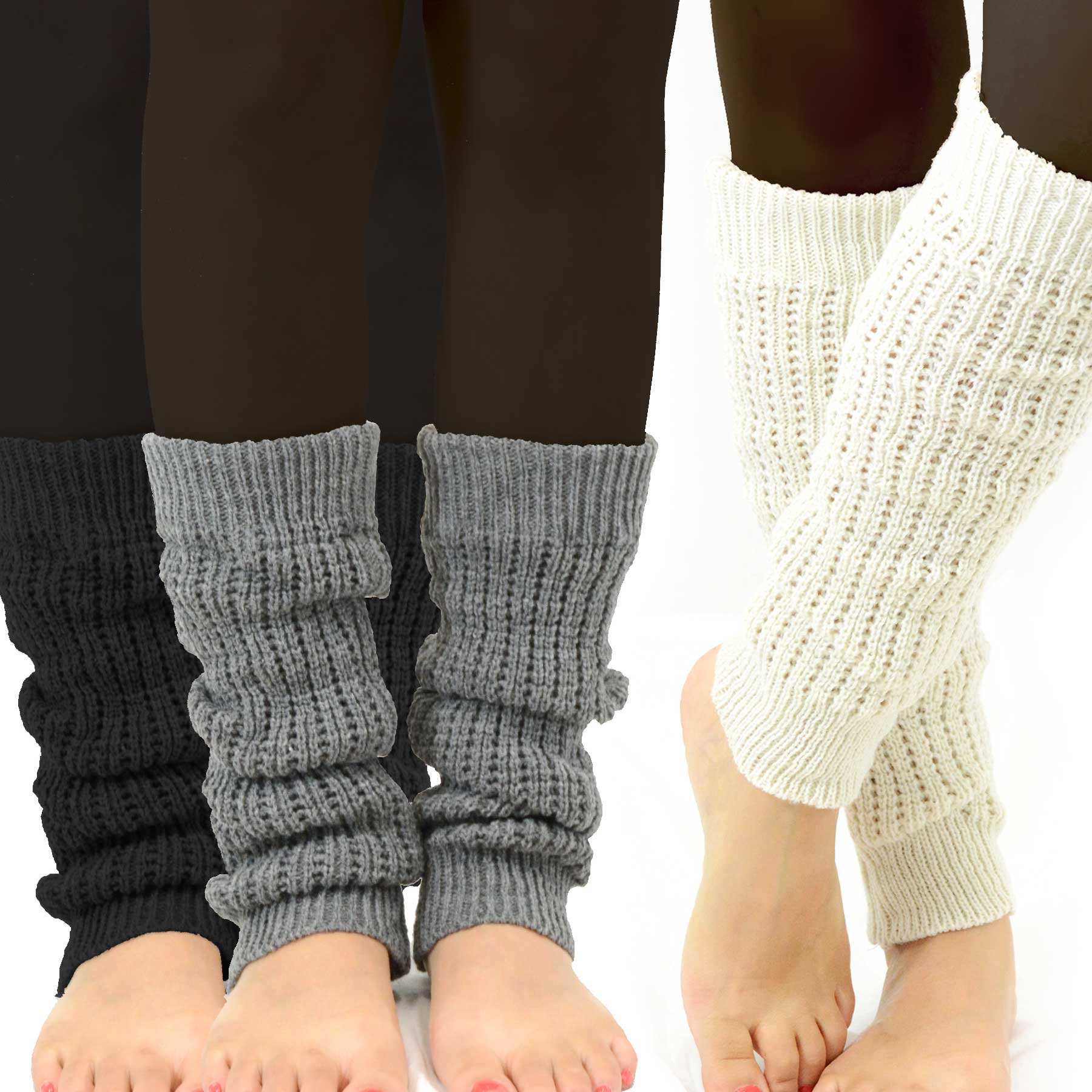 Leg Warmers for Women, 6 Pairs Knee High Cable Knit Warm Thermal Acrylic  Winter Sleeve at  Women's Clothing store