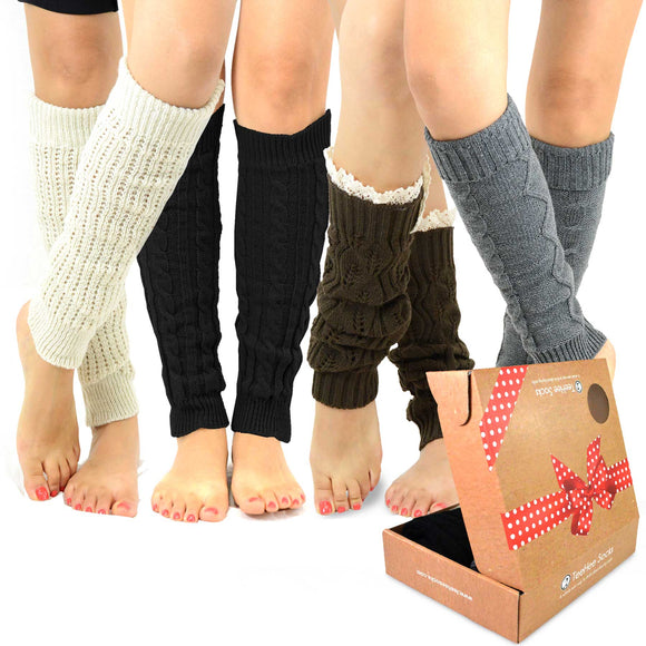 TeeHee Socks Women's Acrylic Leg Warmer Cable Knit 3-Pack (Z07)