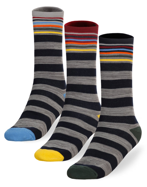 Socksmile Men's Cotton  Crew Socks 3-pack (Stripe) ( M003WIN_3C07_1013)